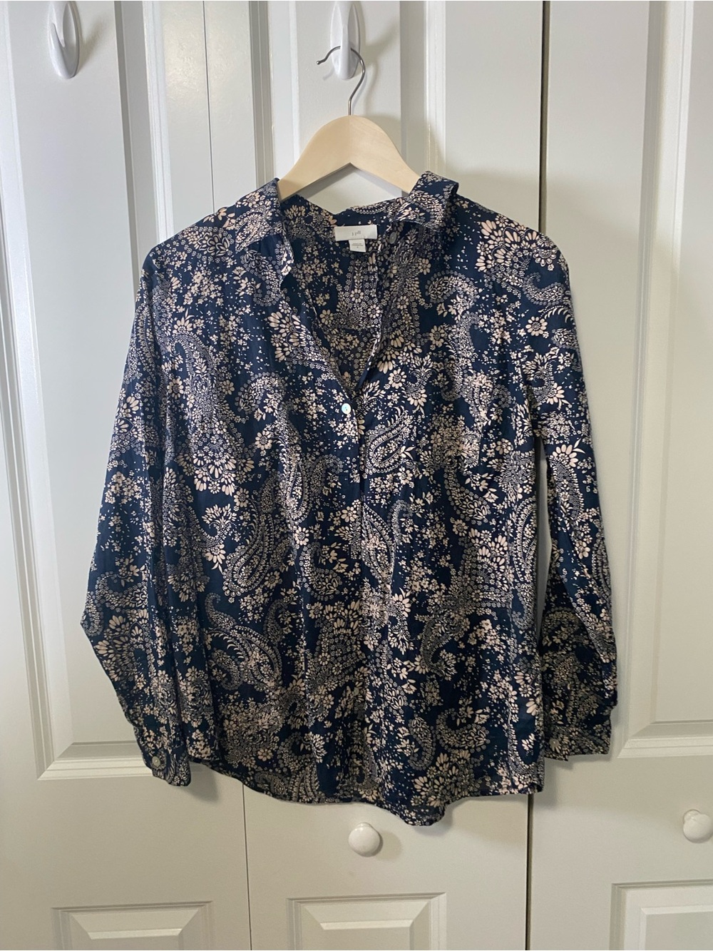 J Jill Navy Floral Paisley Button-Front Blouse - Picture 2 of 8
